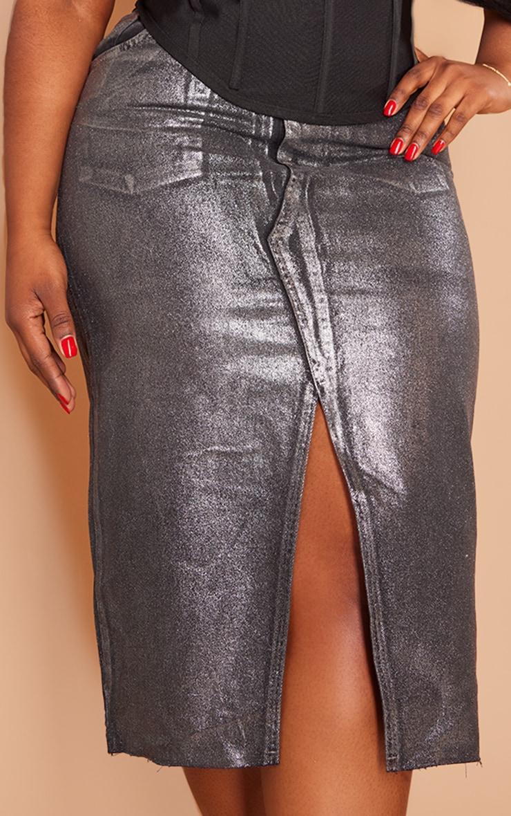 Plus Black Metallic Detail Midi Denim Skirt Product Image