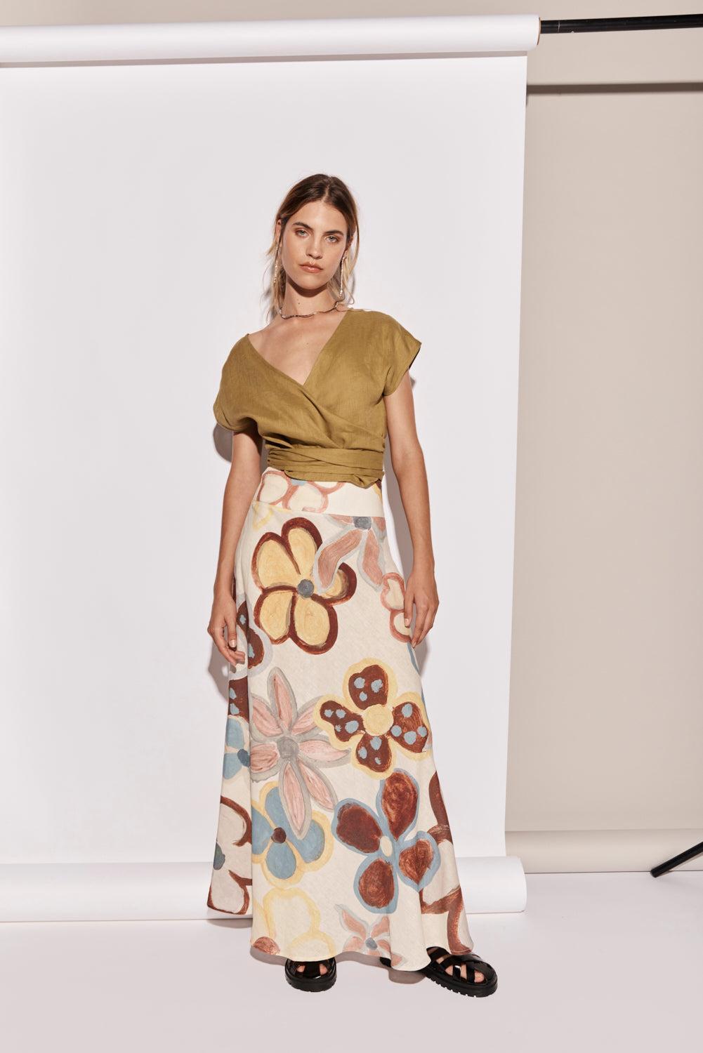 Zoé Linen Maxi Skirt Flower Product Image