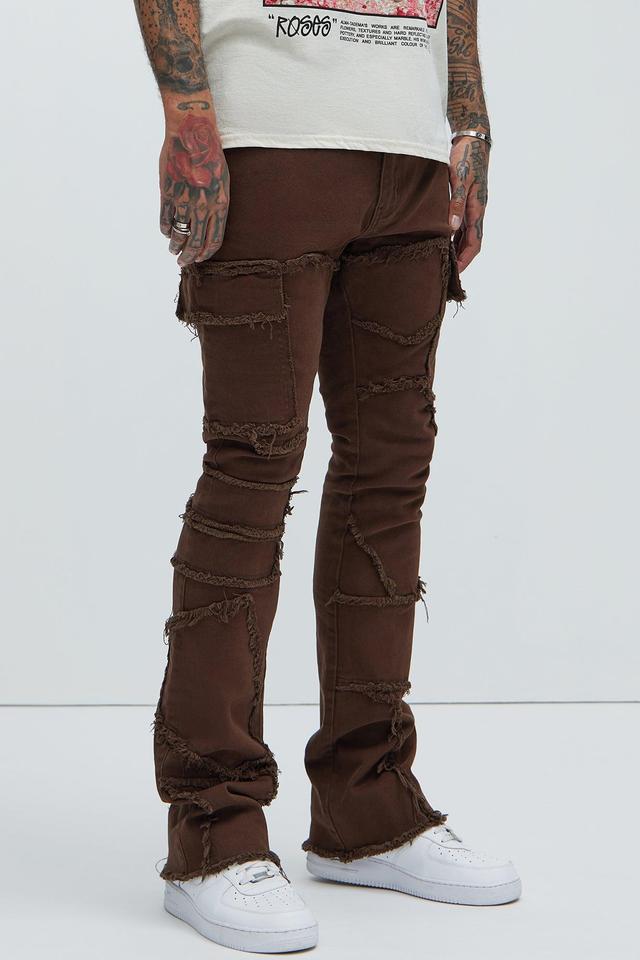 Trapping Frayed Stacked Skinny Flare Pants - Chocolate Product Image