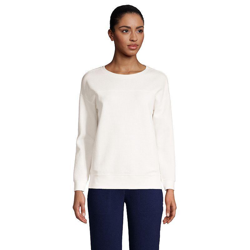 Womens Lands End Long Sleeve Waffle Crewneck Top Product Image