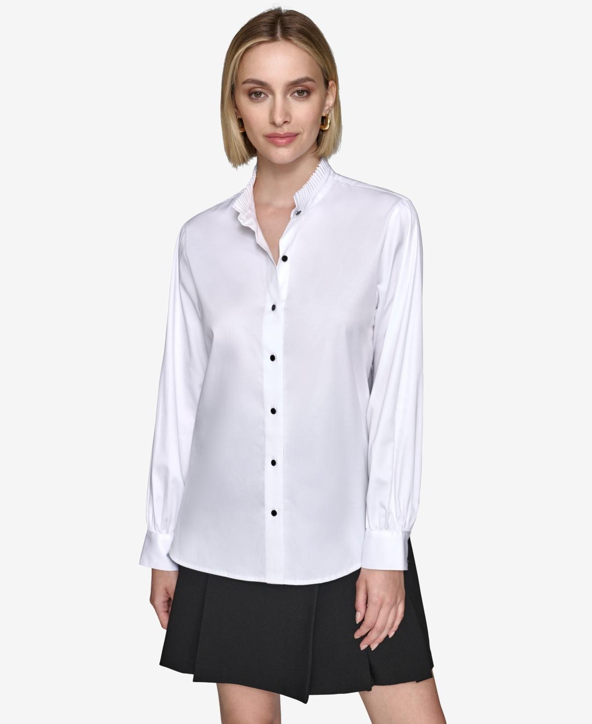 Karl Lagerfeld Paris Womens Ruffle-Collar Shirt Product Image