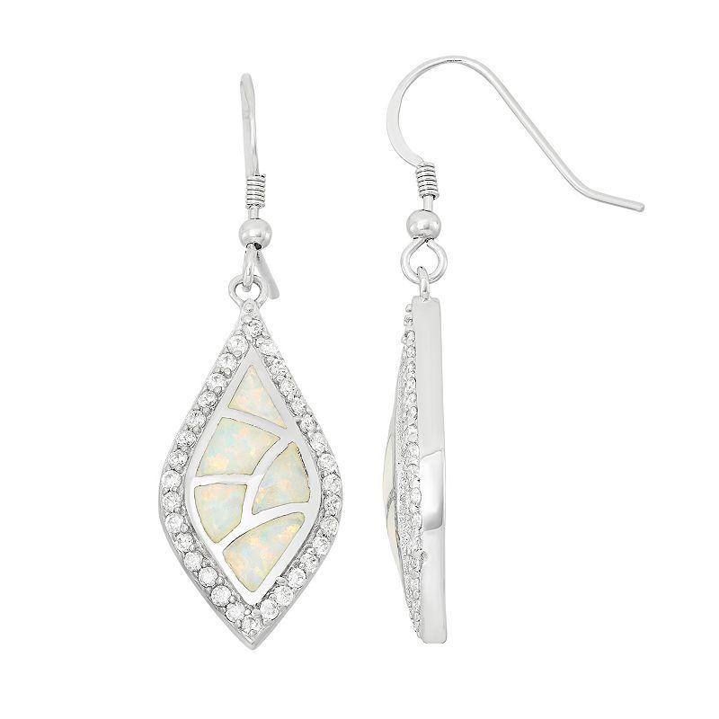 Lab-Created Opal & Cubic Zirconia Sterling Silver Drop Earrings, Womens, White Product Image