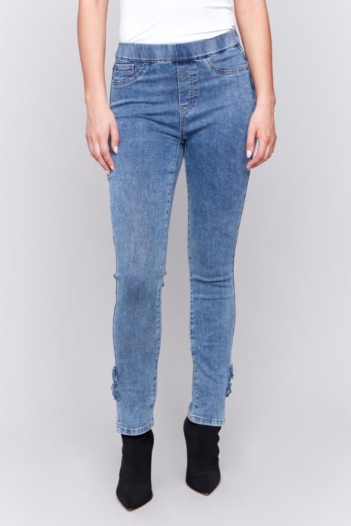 Slim Jeans W/Side Roses Product Image