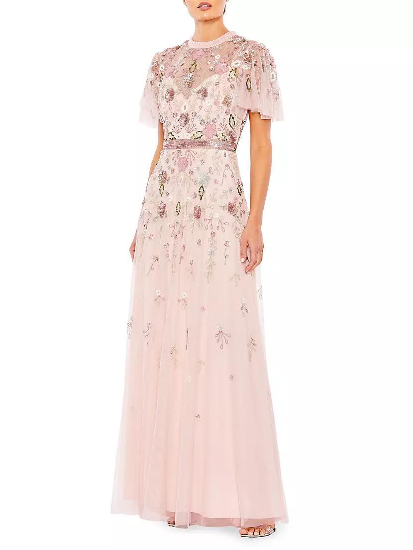 Embellished High-Neck Butterfly-Sleeve Gown Product Image