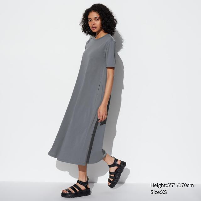 Womens Airism Cotton Short Sleeve T-Shirt Dress with Quick-Drying Dark Gray XL UNIQLO US Product Image