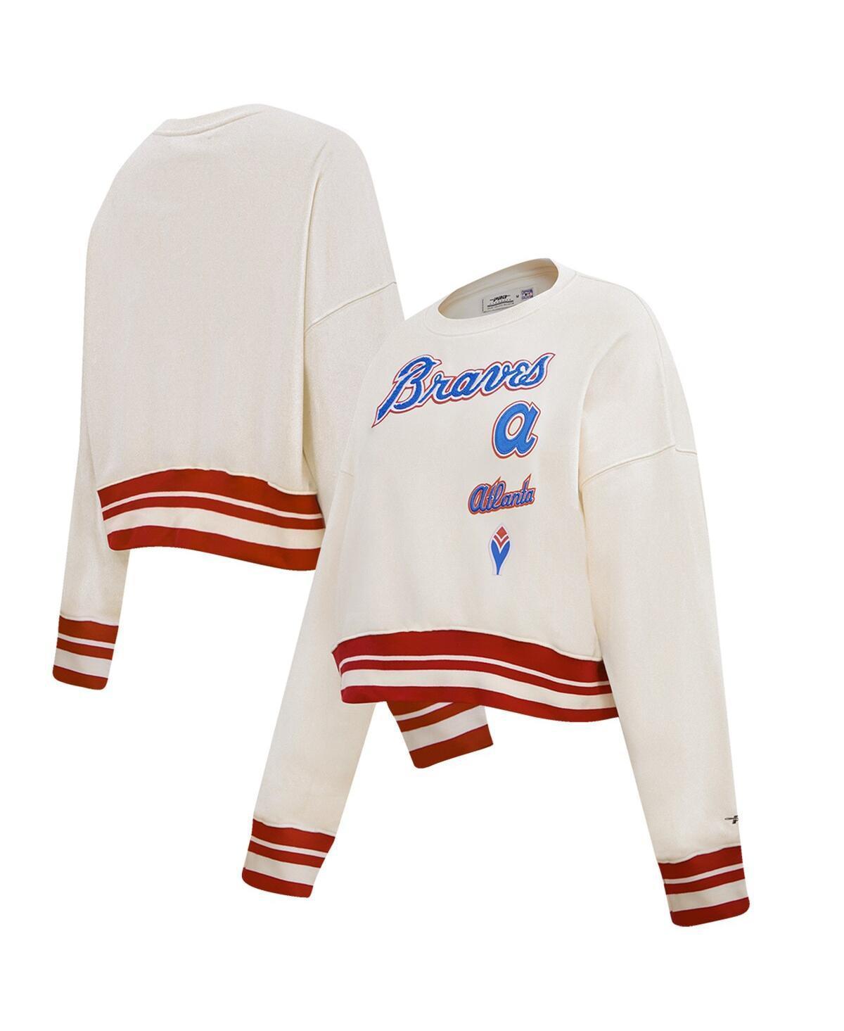 Pro Standard Womens Cream Atlanta Braves Retro Classic Fleece Pullover Sweatshirt Product Image