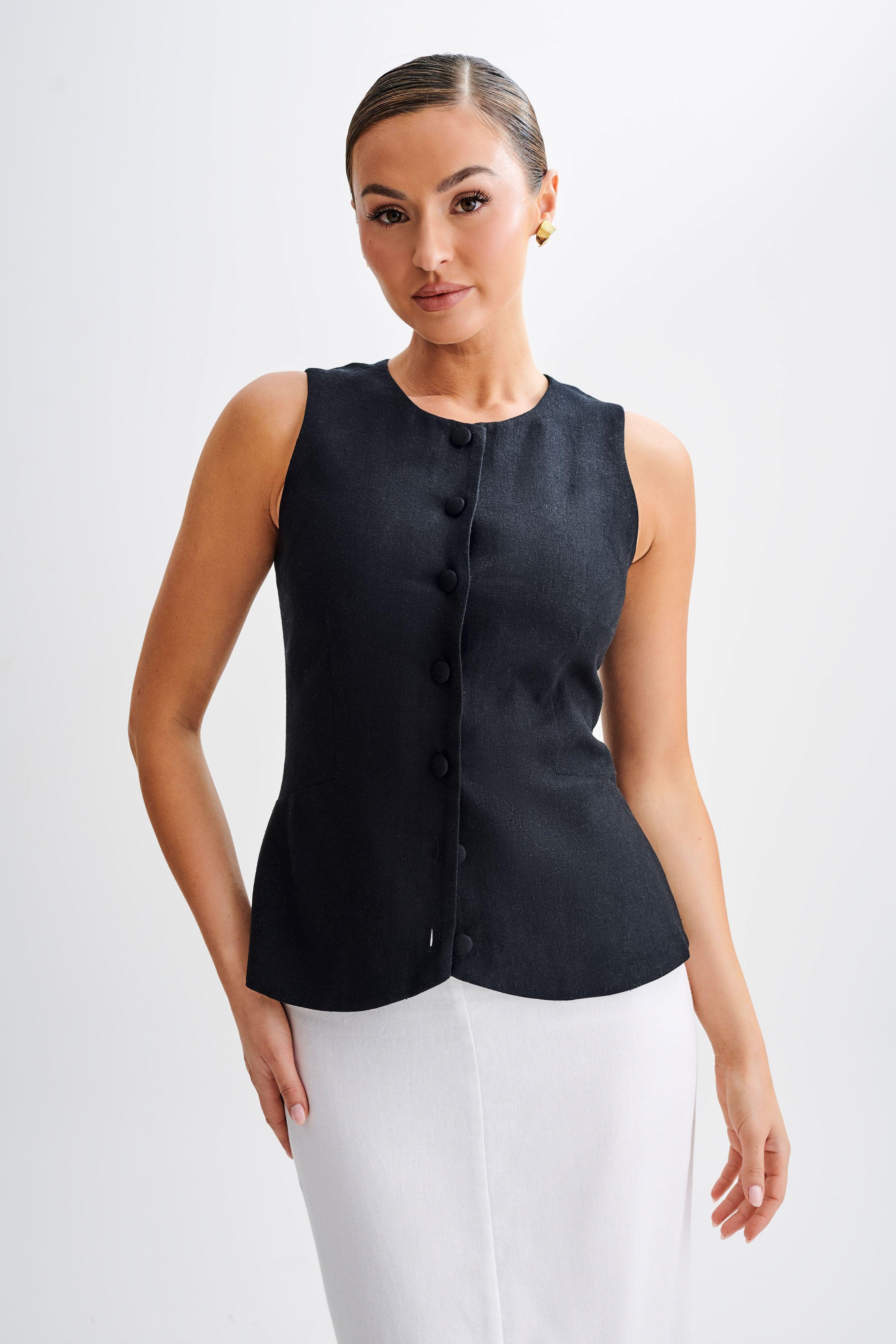 Laurence Sleeveless Linen Longline Top - Black product image