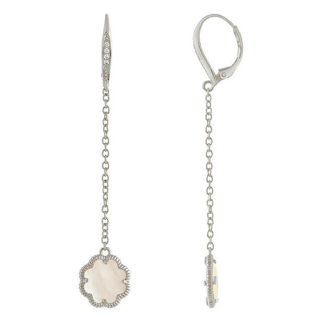 MC Collective Mother-of-Pearl Flower Medallion Chain Drop Earrings, Womens, Silver Tone Product Image