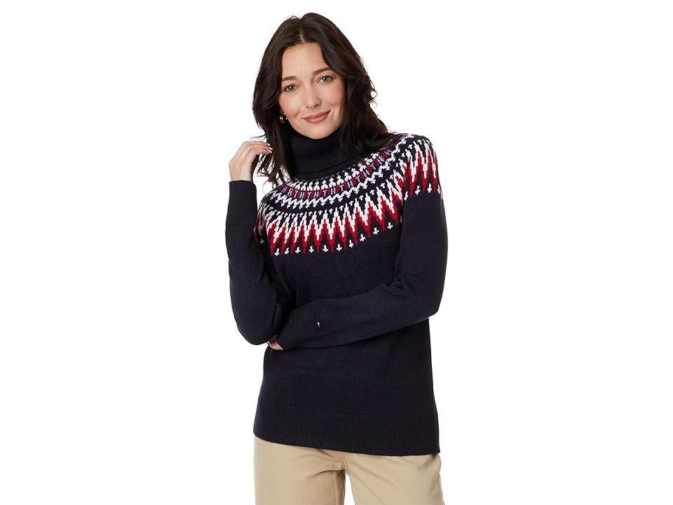 Tommy Hilfiger Chevron Fair Isle Turtleneck Sweater (Sky Captain Multi) Women's Sweater Product Image