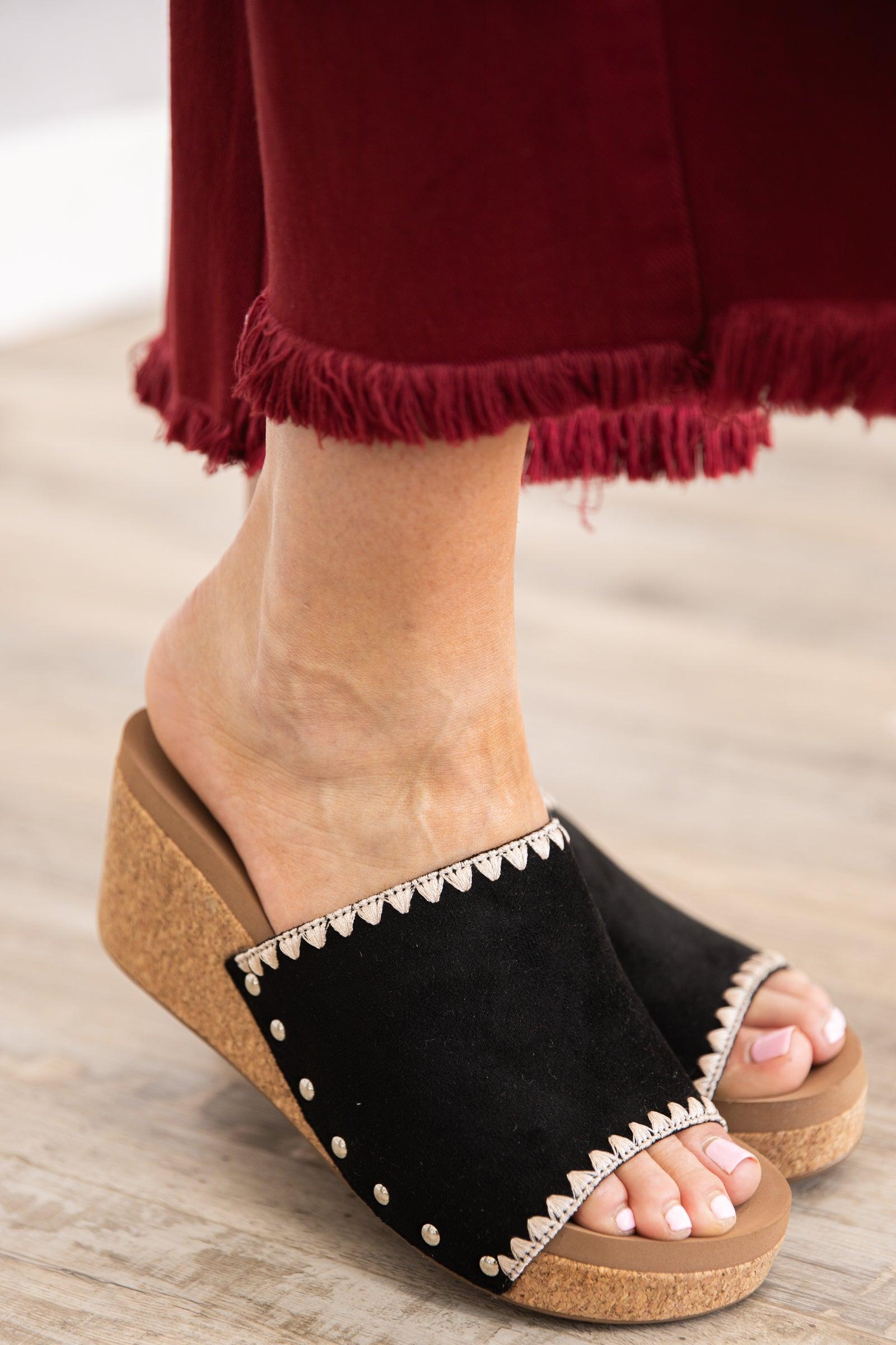 Corky's Black Stitch N Slide Cork Wedges Product Image