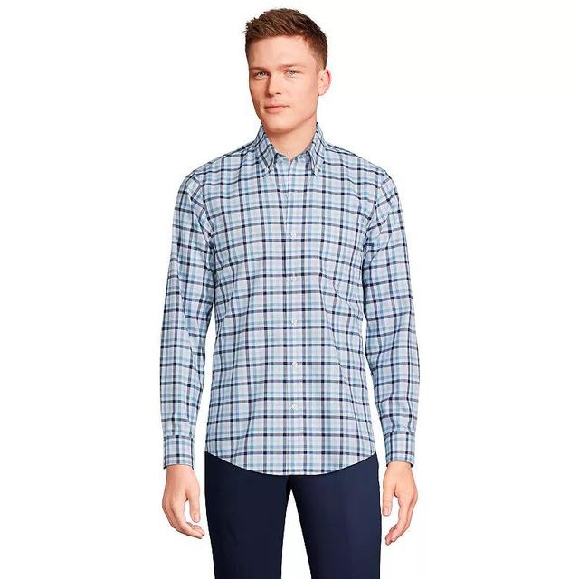 Big & Tall Lands End Tailored Fit No Iron Twill Long Sleeve Shirt, Mens Navy Red Plaid Product Image