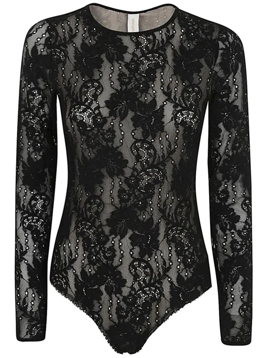 Lace Bodysuit In Black Product Image