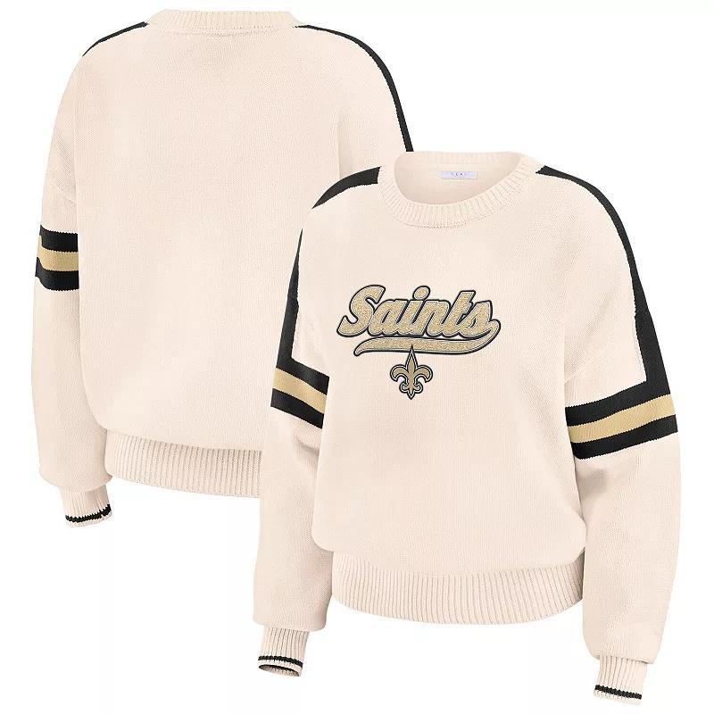 Womens WEAR by Erin Andrews Cream New Orleans Saints Stripe Pullover Sweater product image