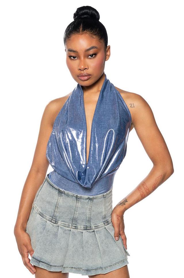 UNDER THE LIGHTS COWL NECK METALLIC BODYSUIT Product Image