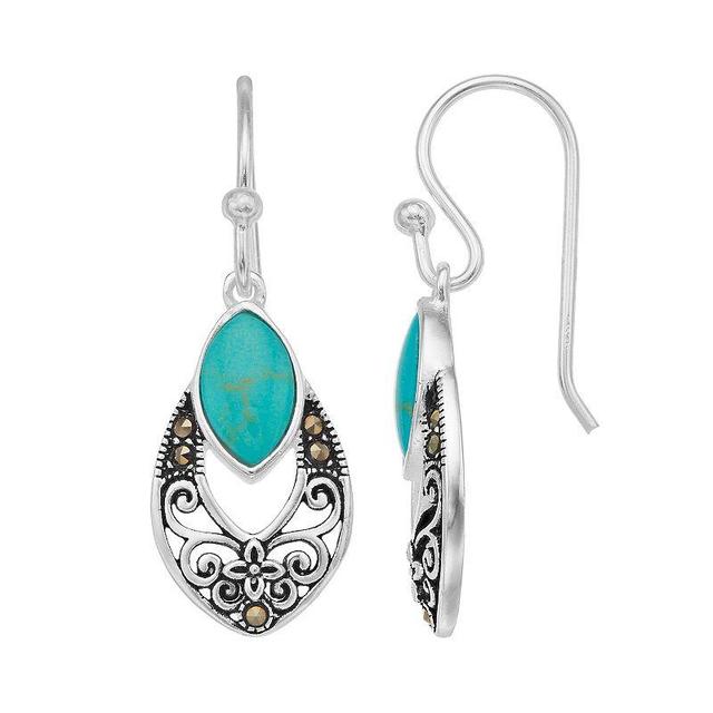 Tori Hill Sterling Silver Marcasite & Simulated Turquoise Drop Earrings, Womens Product Image