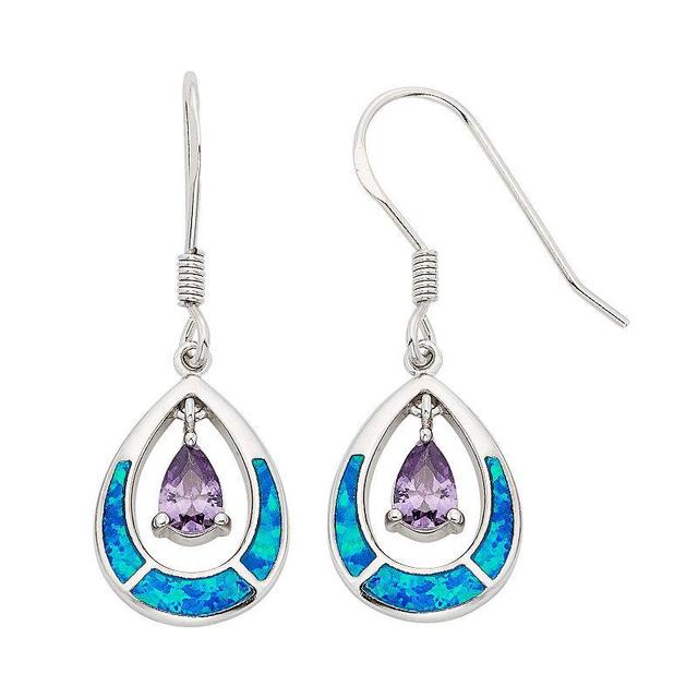 Lab-Created Blue Opal & Cubic Zirconia Sterling Silver Teardrop Earrings, Womens, Multicolor Product Image