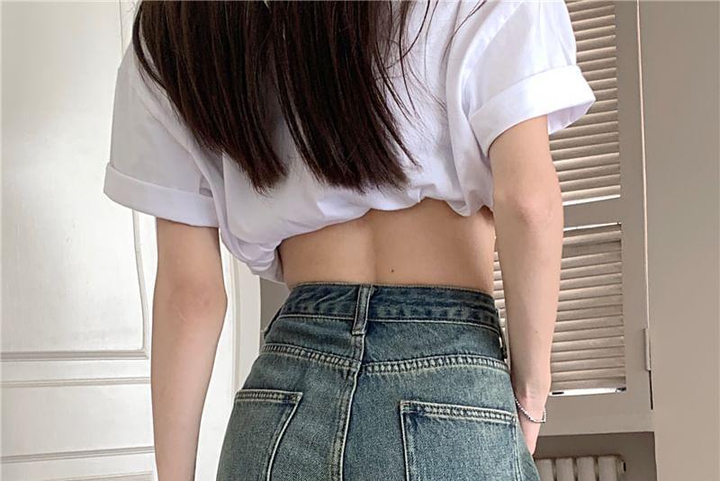 High Waist Washed Wide Leg Denim Shorts Product Image