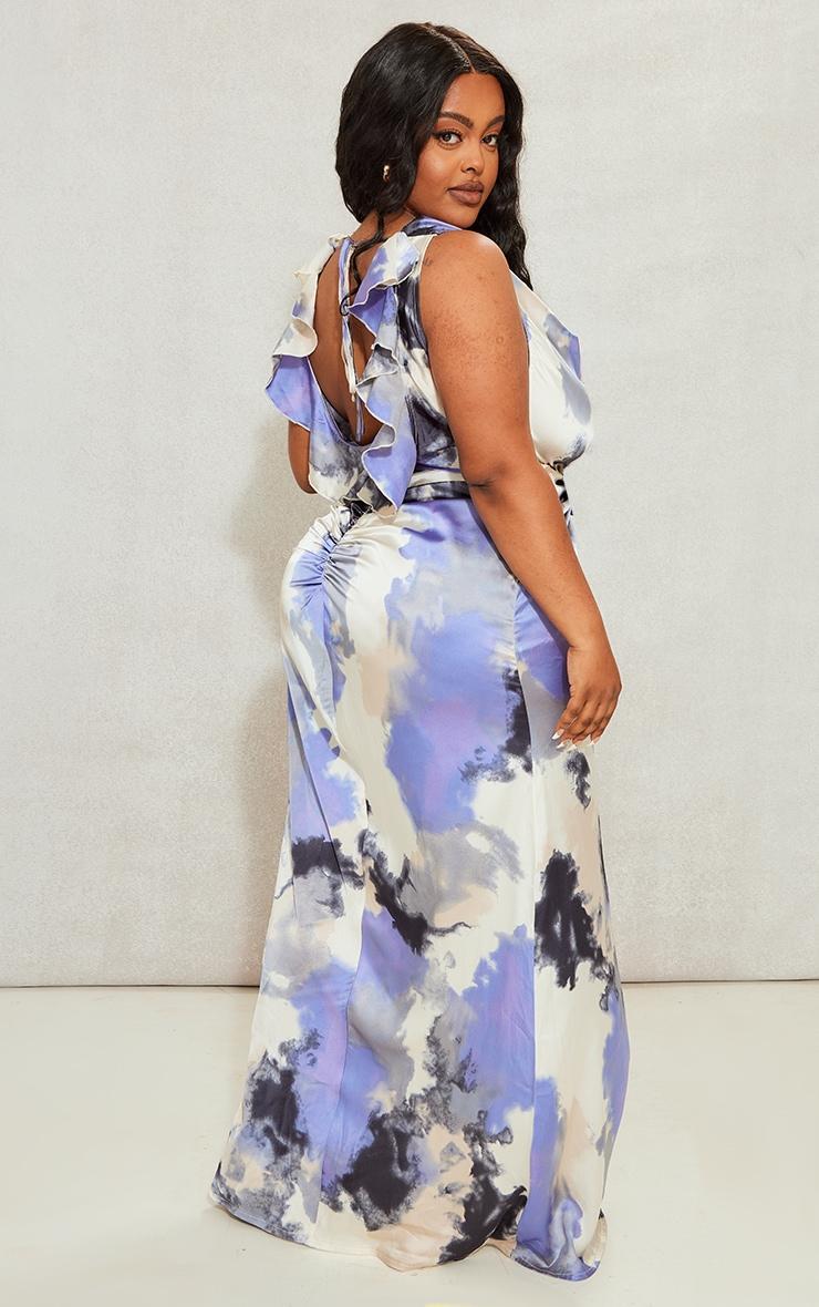  Plus Purple Printed Satin Cowl Neck Maxi Dress Product Image