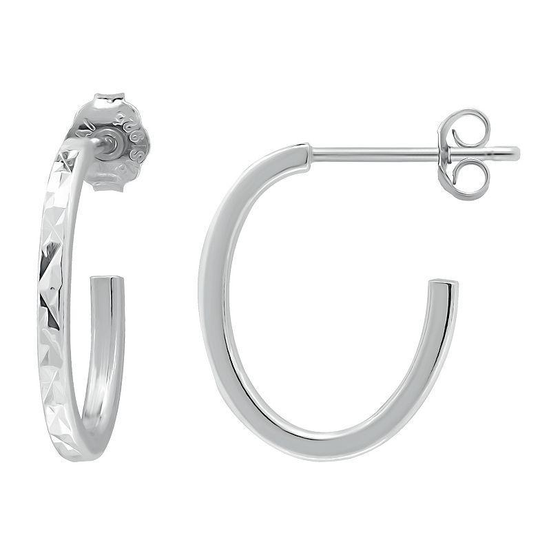 Aleure Precioso Sterling Silver Square Tubing Diamond Cut Hoop Earrings, Womens Product Image