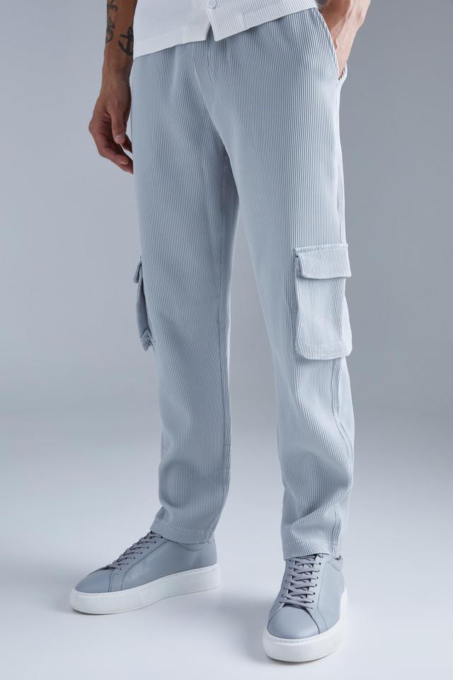 Elastic Waist Tapered Fit Cargo Pleated Pants | boohooMAN USA Product Image