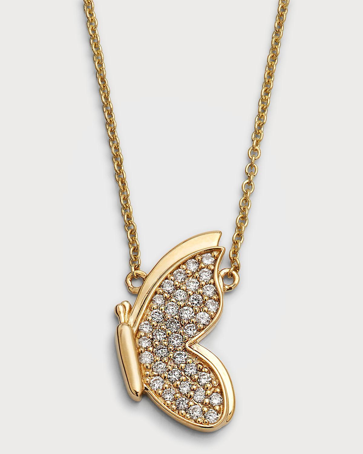 14K Gold Diamond Pav&eacute; In Flight Butterfly Necklace Product Image