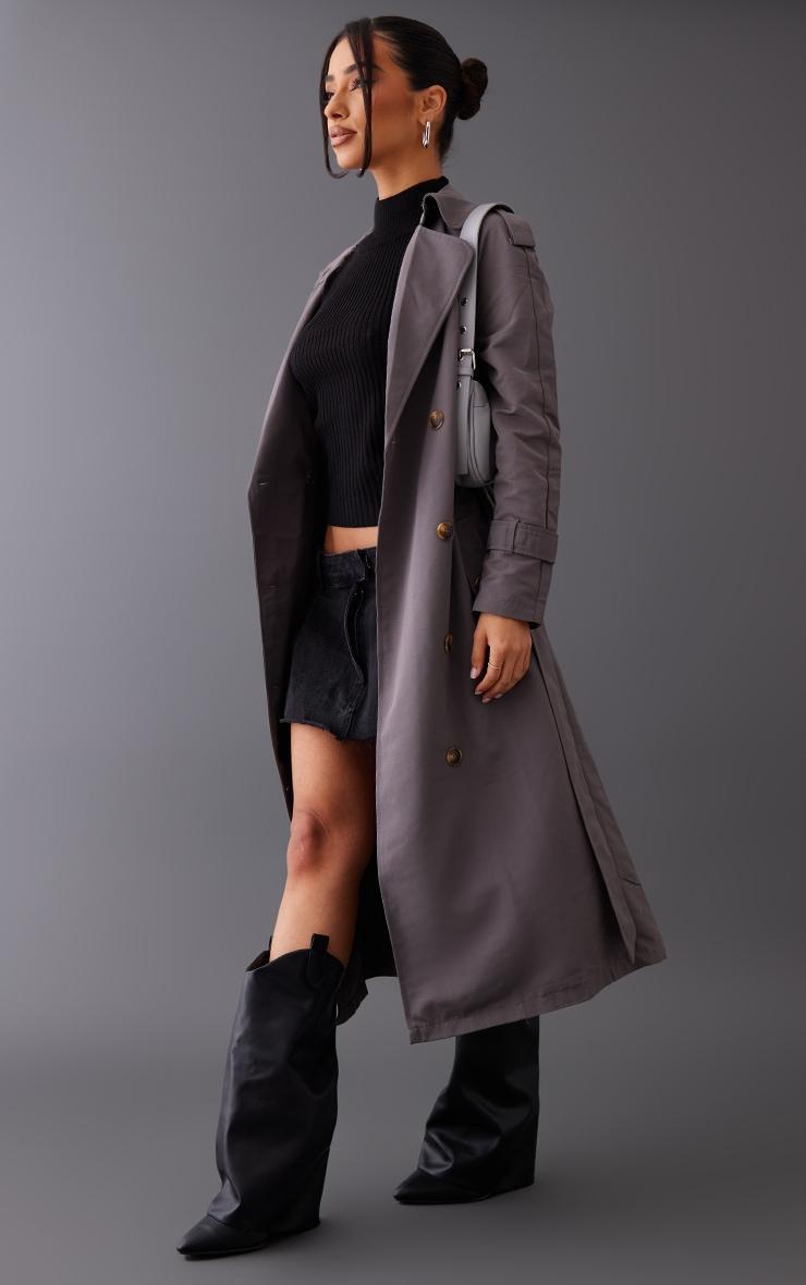 Petite Charcoal Oversized Trench Coat Product Image