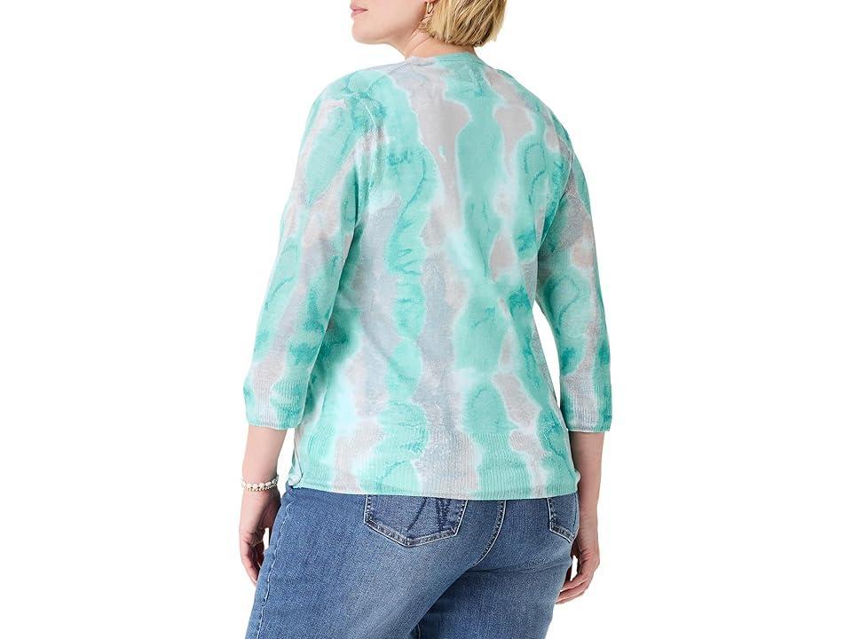 NIC+ZOE Plus Size Watercolor Waves 4-Way Cardigan (Aqua Multi) Women's Sweater Product Image