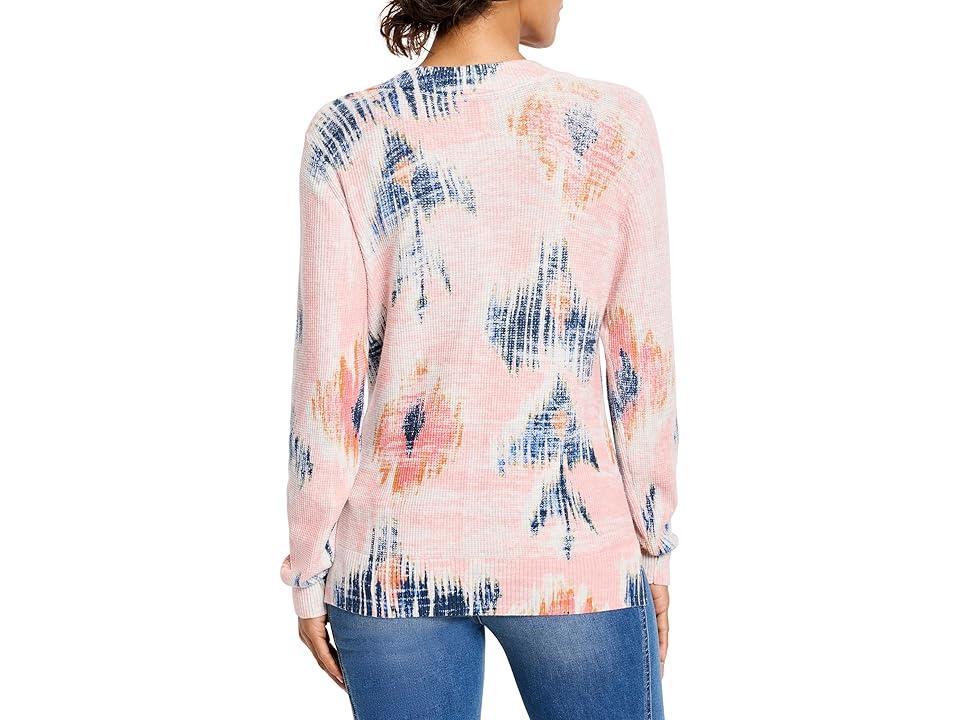 NIC+ZOE Abstract Floral Waffle Stitch V-Neck Sweater Multi) Women's Sweater Product Image