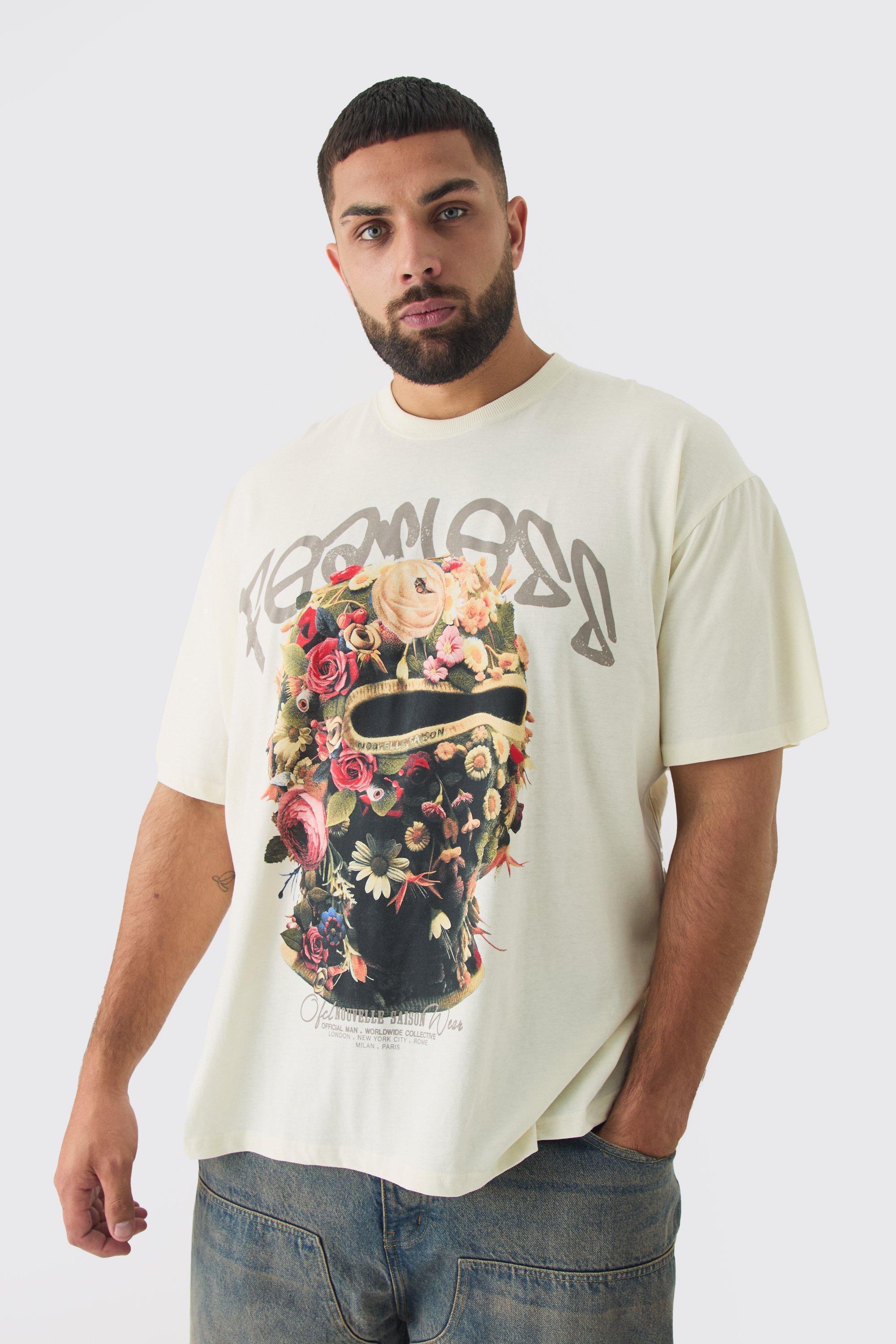 Plus Oversized Fearless Floral Balaclava T-shirt | boohooMAN USA Product Image