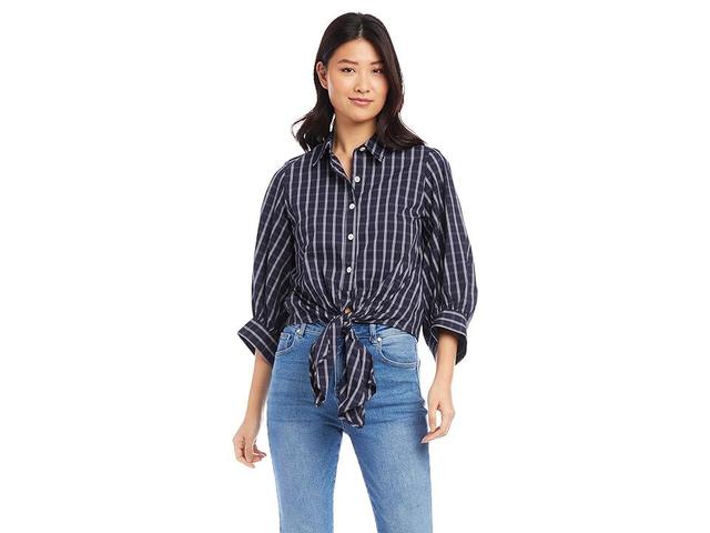 Karen Kane Check Tie-Front Top (Check) Women's Clothing Product Image