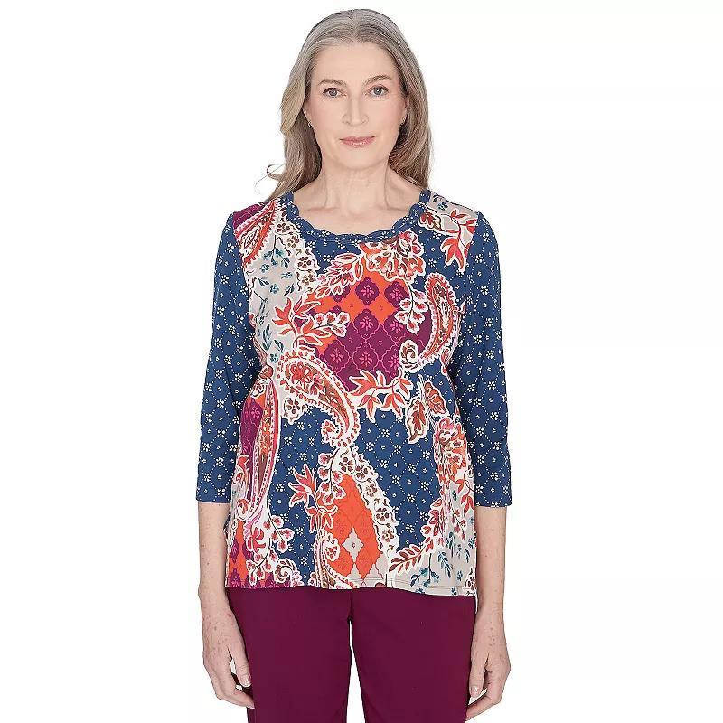 Petite Alfred Dunner Paisley Patchwork Knotted Crewneck Top, Womens product image