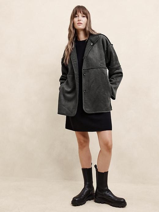 Reversible Vegan Suede Sherpa Jacket Product Image