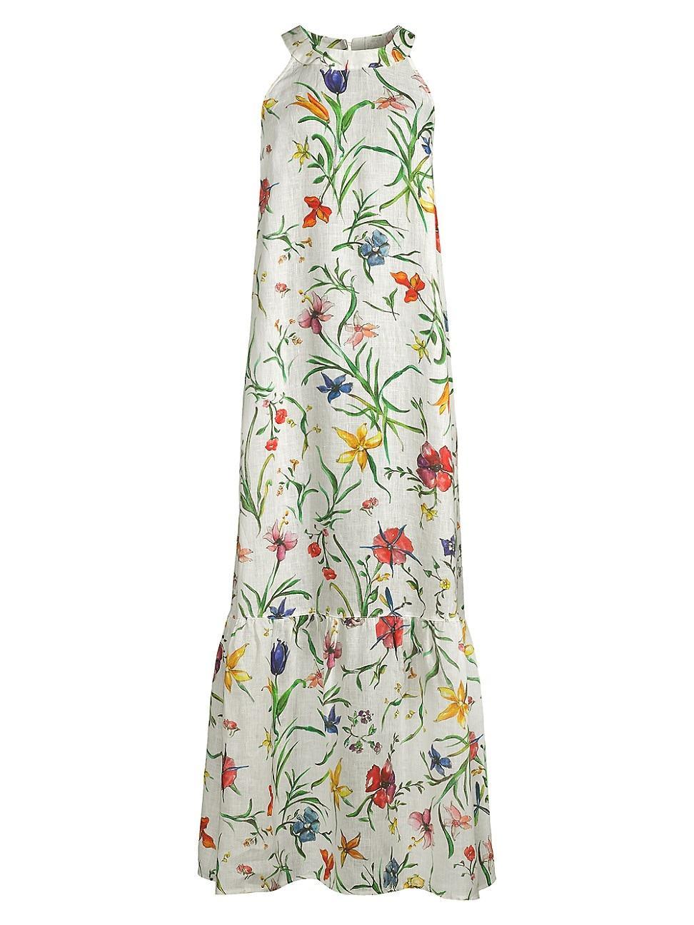 Womens Linen Floral Maxi Dress Product Image