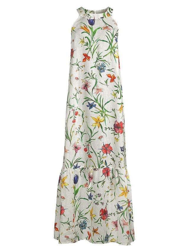 Womens Linen Floral Maxi Dress Product Image