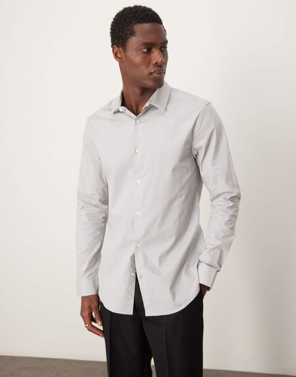 ASOS DESIGN slim poplin shirt in pale gray Product Image