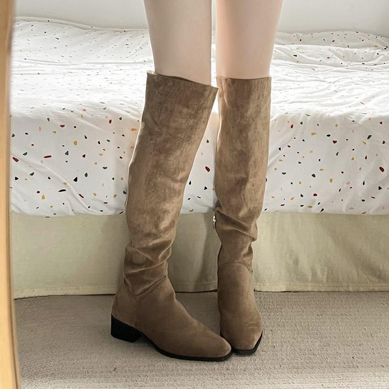 Block Heel Plain Tall Boots Product Image