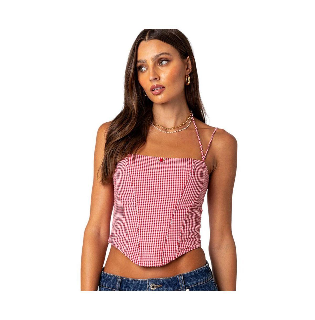 Womens Pippa Gingham Lace Up Corset Top Product Image