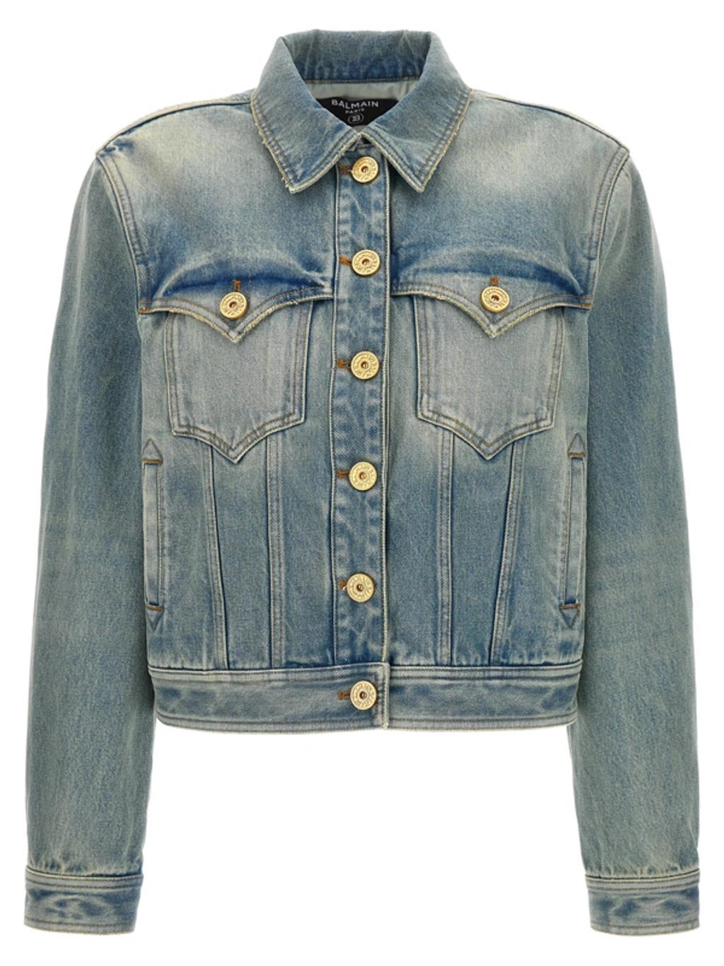 BALMAIN Vintage Denim Jacket Casual Jackets, Parka Light Blue product image