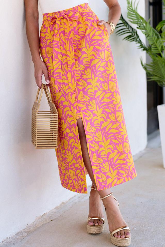 Palms Away Wild Over You Pink Yellow Print Skirt Product Image