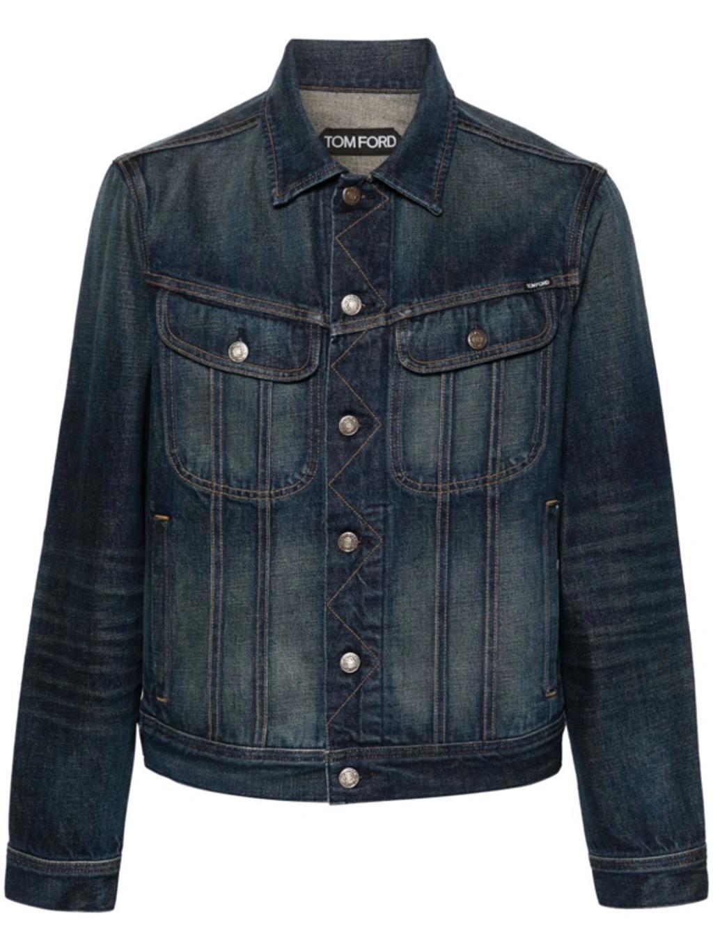 TOM FORD Contrast-stitching Denim Jacket In Blue Product Image