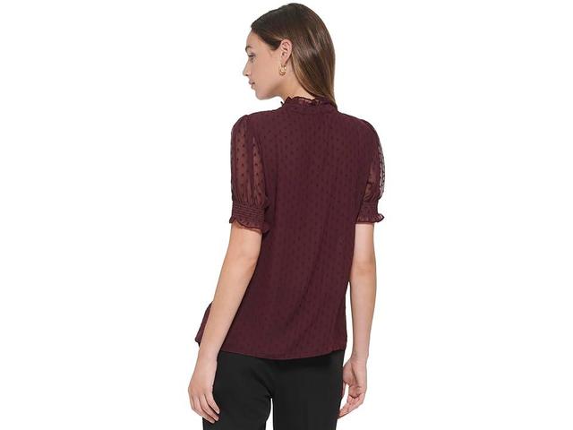 Tommy Hilfiger Short Sleeve Mock Neck Blouse (Winetasting) Women's Clothing Product Image