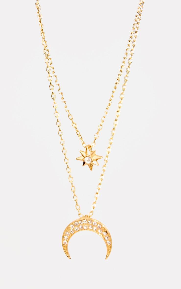 Gold Plated Diamante Sun And Moon Layered Necklace Product Image