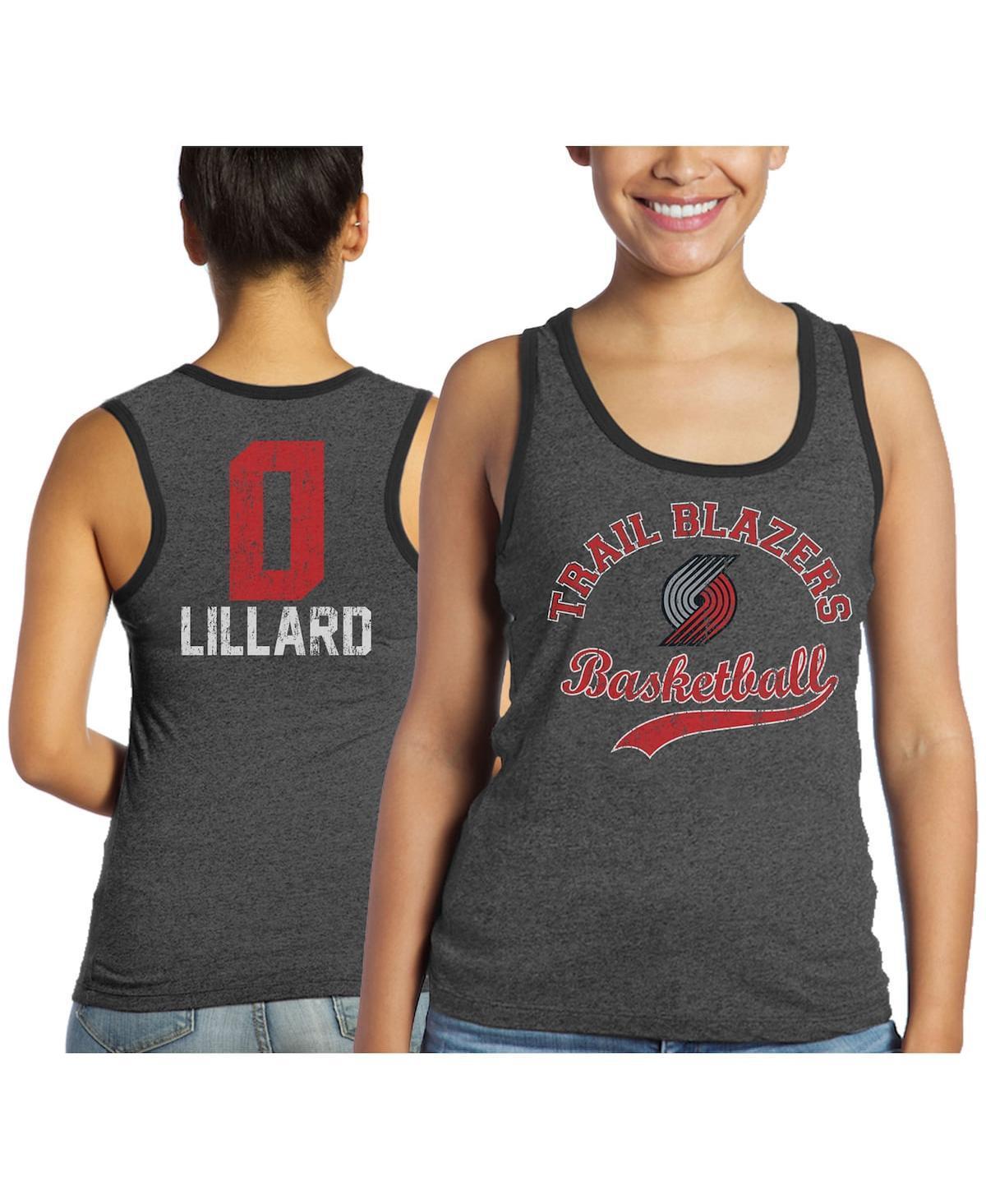 Womens Majestic Threads Damian Lillard Black Portland Trail Blazers Name and Number Tri-Blend Tank Top Product Image