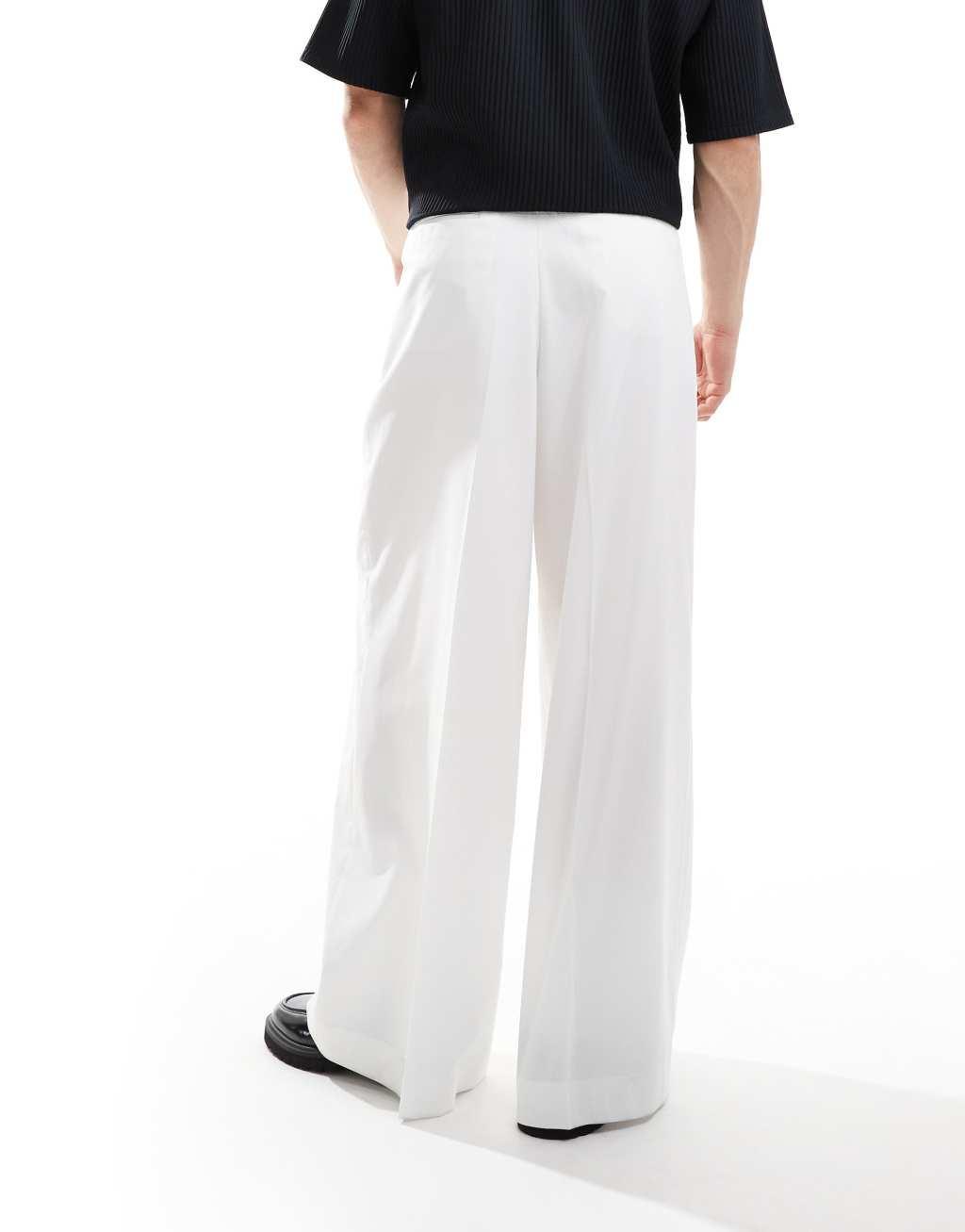 ASOS DESIGN smart extreme wide leg pants with front pleat in white Product Image