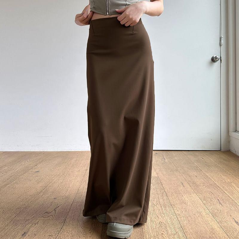 High Rise Plain Slit Maxi Pencil Skirt Product Image