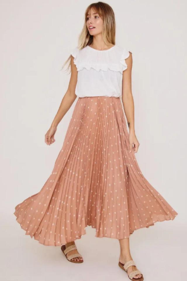 Diamond Dot Print Pleated Maxi Skirt Female Product Image