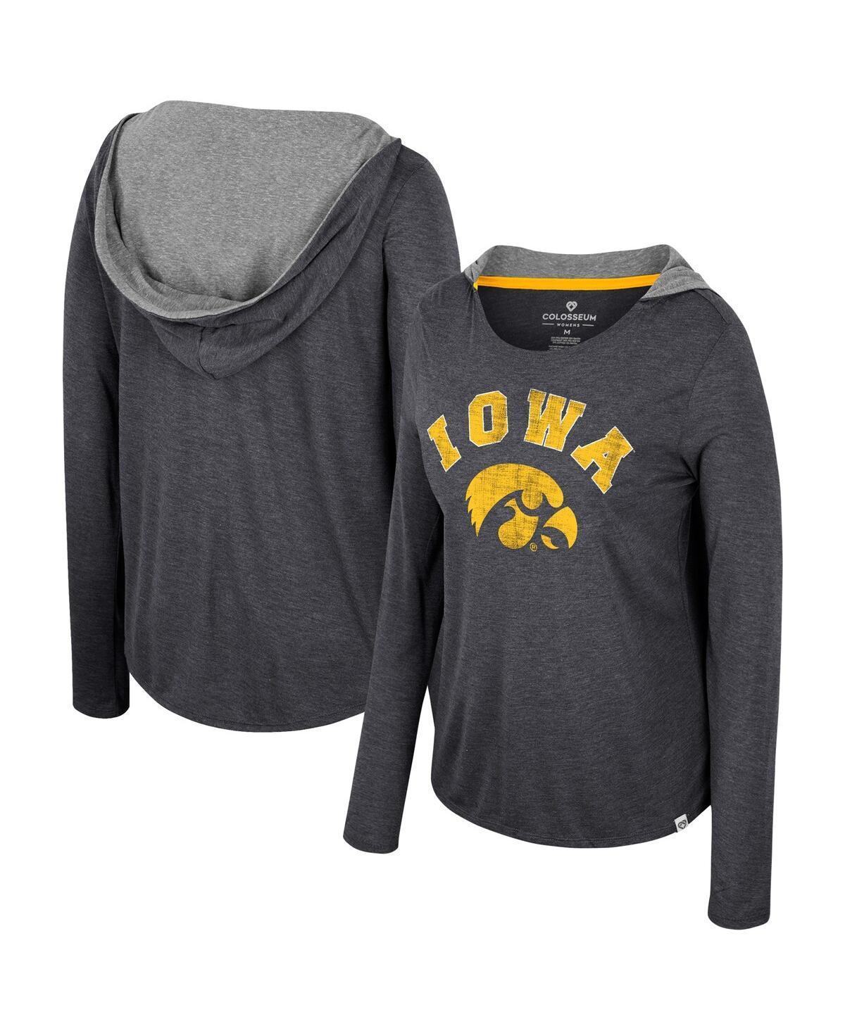 Womens Colosseum Iowa Hawkeyes Distressed Heather Long Sleeve Hoodie T-Shirt Product Image