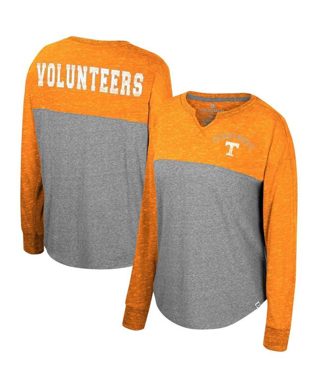 Womens Colosseum Heather Gray Distressed Tennessee Volunteers Jelly of the Month Oversized Tri-Blend Long Sleeve T-shirt - Heather Product Image