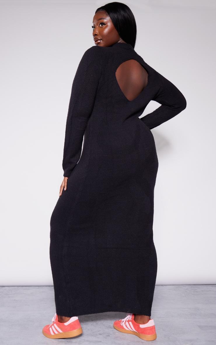 Plus Black Soft Knit Open Back Long Sleeve Maxi Dress Product Image