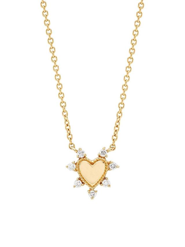 Womens 14K Yellow Gold & 0.05 TCW Diamond Mini Heart Pendant Necklace Product Image